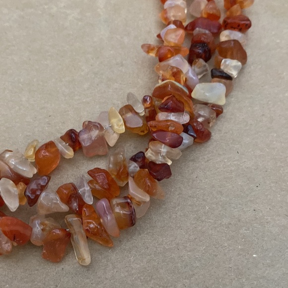 Three (3) Strand Natural Chip Carnelian Agate Polished Stone Necklace - Picture 5 of 9
